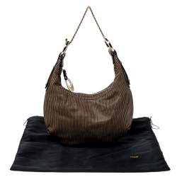 Pre Owned Fendi Brown/Black Stripe Perforated Leather Chef Chain Hobo