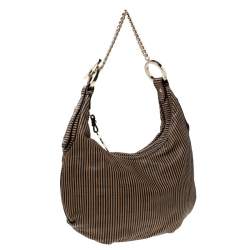 Pre Owned Fendi Brown/Black Stripe Perforated Leather Chef Chain Hobo