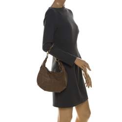 Pre Owned Fendi Brown/Black Stripe Perforated Leather Chef Chain Hobo