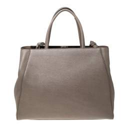 Pre Owned Fendi Dark Beige Leather Medium 2jours Tote