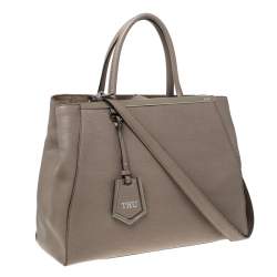 Pre Owned Fendi Dark Beige Leather Medium 2jours Tote