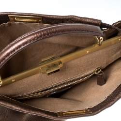 Pre Owned Fendi Metallic Brown Selleria Leather Large Peekaboo Top Handle Bag