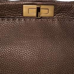 Pre Owned Fendi Metallic Brown Selleria Leather Large Peekaboo Top Handle Bag