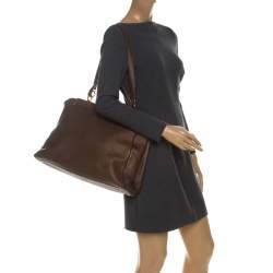 Pre Owned Fendi Metallic Brown Selleria Leather Large Peekaboo Top Handle Bag