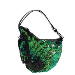 Pre Owned Fendi Blue/Green Sequin Oyster Hobo
