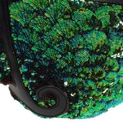 Pre Owned Fendi Blue/Green Sequin Oyster Hobo