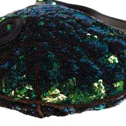 Pre Owned Fendi Blue/Green Sequin Oyster Hobo