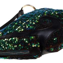 Pre Owned Fendi Blue/Green Sequin Oyster Hobo