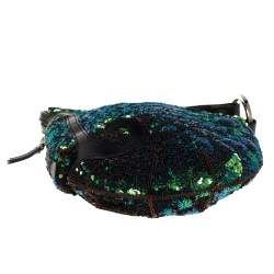 Pre Owned Fendi Blue/Green Sequin Oyster Hobo