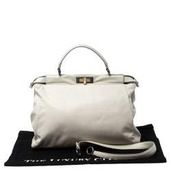 Pre Owned Fendi Off White Leather Large Peekaboo Top Handle Bag