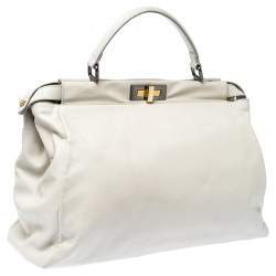 Pre Owned Fendi Off White Leather Large Peekaboo Top Handle Bag