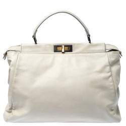 Pre Owned Fendi Off White Leather Large Peekaboo Top Handle Bag