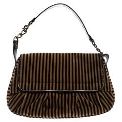 Pre Owned Fendi Brown/Black Striped Velvet and Calfhair B Bis Shoulder Bag