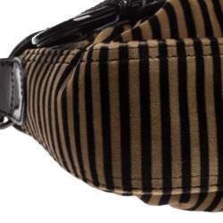 Pre Owned Fendi Brown/Black Striped Velvet and Calfhair B Bis Shoulder Bag