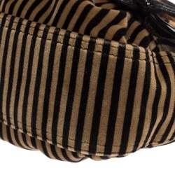 Pre Owned Fendi Brown/Black Striped Velvet and Calfhair B Bis Shoulder Bag
