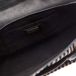 Pre Owned Fendi Brown/Black Striped Velvet and Calfhair B Bis Shoulder Bag