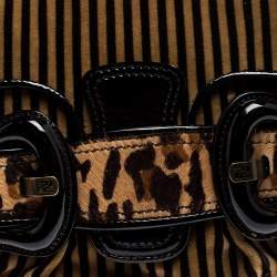 Pre Owned Fendi Brown/Black Striped Velvet and Calfhair B Bis Shoulder Bag