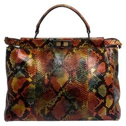 Pre Owned Fendi Multicolor Python Large Peeakboo Top Handle Bag