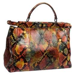 Pre Owned Fendi Multicolor Python Large Peeakboo Top Handle Bag