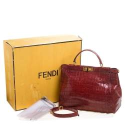 Fendi Red Crocodile Large Peekaboo Top Handle Bag