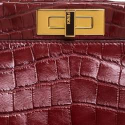 Fendi Red Crocodile Large Peekaboo Top Handle Bag