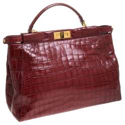 Fendi Red Crocodile Large Peekaboo Top Handle Bag