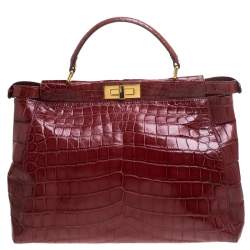 Fendi Red Crocodile Large Peekaboo Top Handle Bag