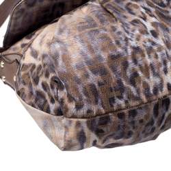 Pre Owned Fendi Brown Zucca Animal Print Canvas and Lizard Chef Shoulder Bag