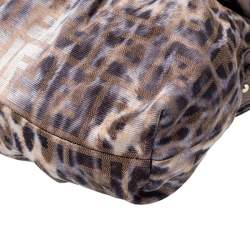 Pre Owned Fendi Brown Zucca Animal Print Canvas and Lizard Chef Shoulder Bag
