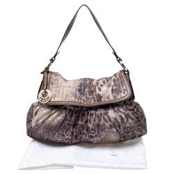 Pre Owned Fendi Brown Zucca Animal Print Canvas and Lizard Chef Shoulder Bag