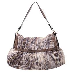 Pre Owned Fendi Brown Zucca Animal Print Canvas and Lizard Chef Shoulder Bag