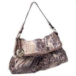 Pre Owned Fendi Brown Zucca Animal Print Canvas and Lizard Chef Shoulder Bag
