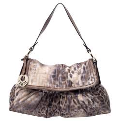 Pre Owned Fendi Brown Zucca Animal Print Canvas and Lizard Chef Shoulder Bag
