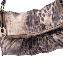 Pre Owned Fendi Brown Zucca Animal Print Canvas and Lizard Chef Shoulder Bag