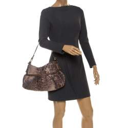 Pre Owned Fendi Brown Zucca Animal Print Canvas and Lizard Chef Shoulder Bag