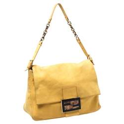 Pre Owned Fendi Yellow Iridescent Leather Large Mamma Forever Flap Shoulder Bag