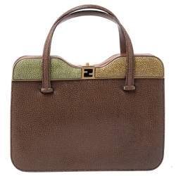 Pre Owned Fendi Multicolor Textured Leather Miss Marple Top Handle Bag