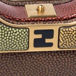 Pre Owned Fendi Multicolor Textured Leather Miss Marple Top Handle Bag