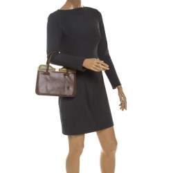 Pre Owned Fendi Multicolor Textured Leather Miss Marple Top Handle Bag