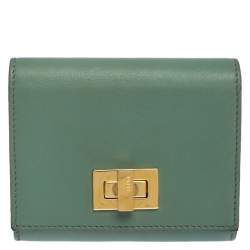Pre Owned Fendi Light Olive Leather Card Holder