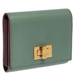 Pre Owned Fendi Light Olive Leather Card Holder