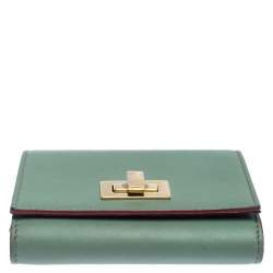 Pre Owned Fendi Light Olive Leather Card Holder