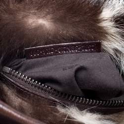 Pre Owned Fendi Dark Brown Leather Large Peekaboo Top Handle Bag