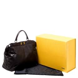 Pre Owned Fendi Dark Brown Leather Large Peekaboo Top Handle Bag