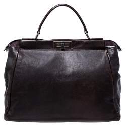 Pre Owned Fendi Dark Brown Leather Large Peekaboo Top Handle Bag