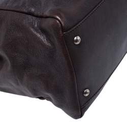 Pre Owned Fendi Dark Brown Leather Large Peekaboo Top Handle Bag