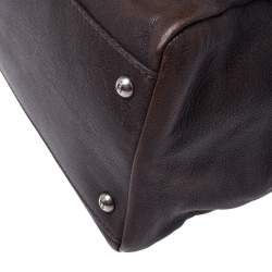 Pre Owned Fendi Dark Brown Leather Large Peekaboo Top Handle Bag