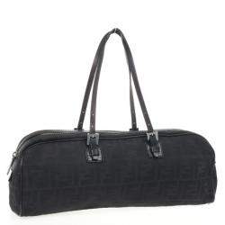 Pre Owned Fendi Black Zucca Canvas East/West Satchel Bag