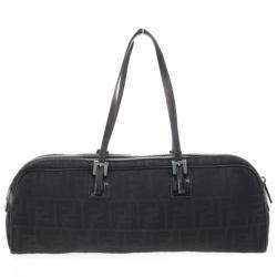 Pre Owned Fendi Black Zucca Canvas East/West Satchel Bag