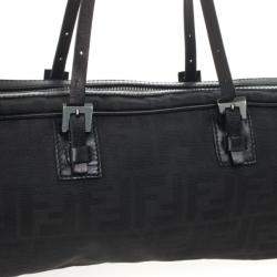 Pre Owned Fendi Black Zucca Canvas East/West Satchel Bag